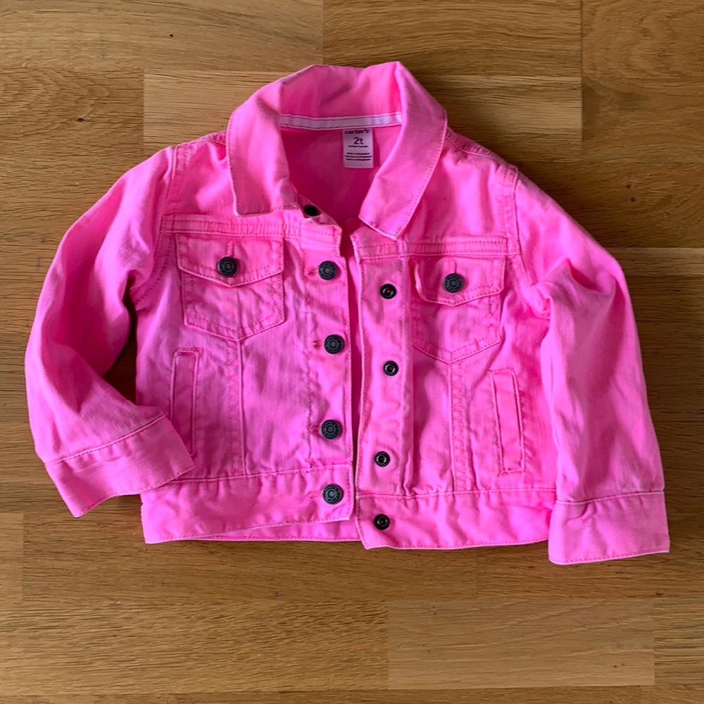Neon pink girls jean denim jacket. Size 2t